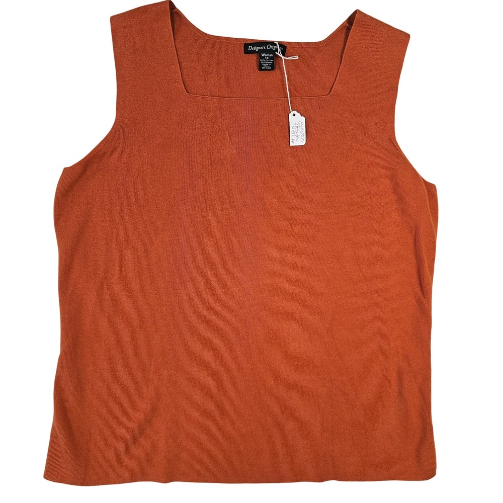 Designers Originals Woman 1X Pumpkin Orange Square Neck Knit Sleeveless Shell